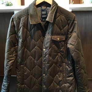 Frank and Oak Waxed Quilted Jacket in Dark Earth M